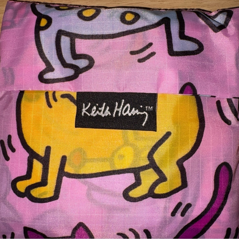 BAGGU x KEITH HARING PETS Standard Size Pink Reusable Foldable Tote Bag - Picture 3 of 5